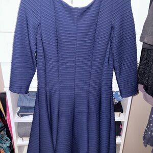 Elegant Navy Blue Ribbed Dress